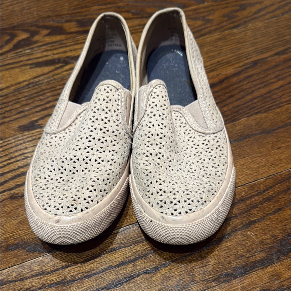 Cream Perforated Flats with Slip-On Design